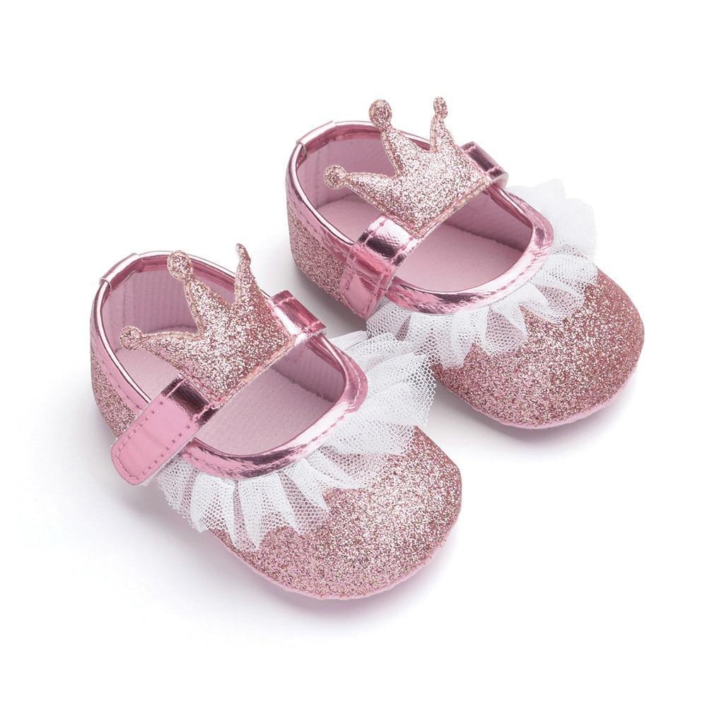 Chaussures de bébé fille nouveau-né, tout-petit, enfants, motif couronne pailletée, semelle souple antidérapante