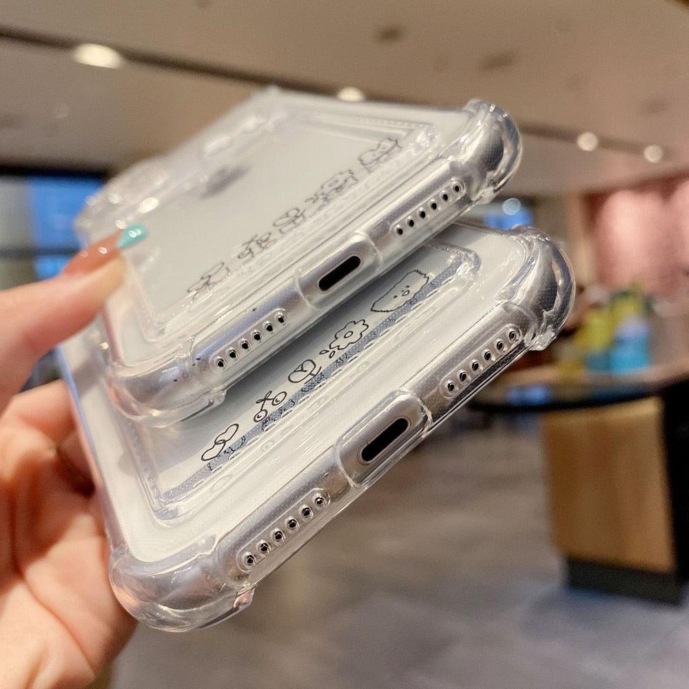 Coque de téléphone charmante pour cartes pour iPhone 14 13 12 11 Pro Max 7 8 Plus X XR XS Max Étui portefeuille transparent avec pare-chocs souple Housse arrière drôle pour couple Étui souple transparent pour iPhone