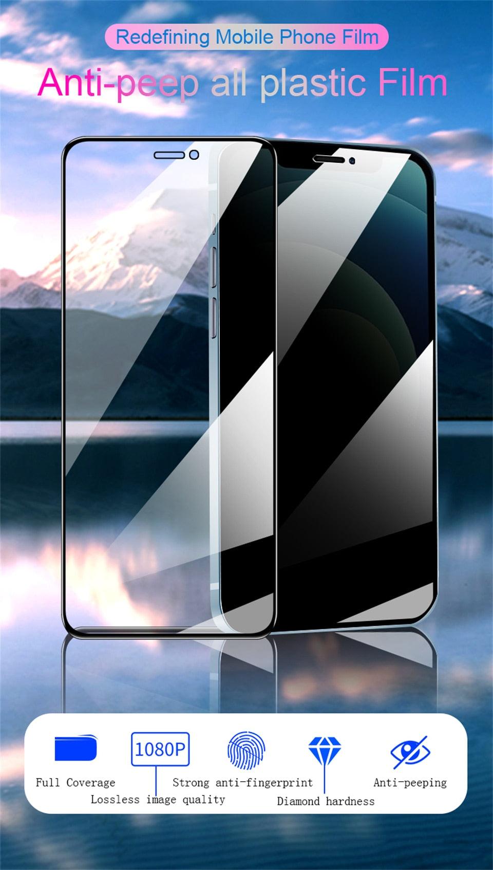 Film en céramique anti-espion pour Iphone 13 12 11 Pro Max Mini Xr Xs Max Se 2020 8 6s 7 6 Plus Se3 Protection d'écran de téléphone portable Film de protection d'écran ultra-transparent anti-rayures pour Iphone