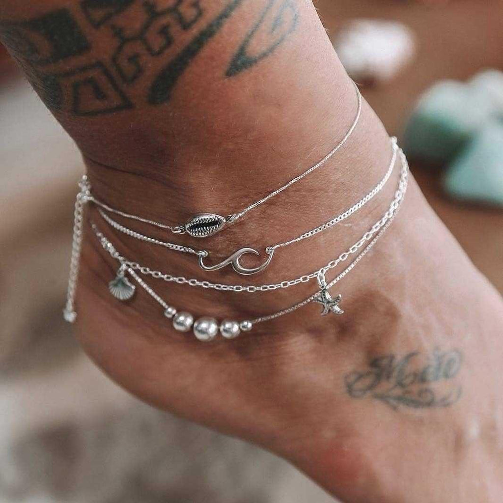 Bracelet de Cheville Bohème de Luxe avec Étoile et Coquillages, Bijou de Pied Simple pour Femmes, Style Estival