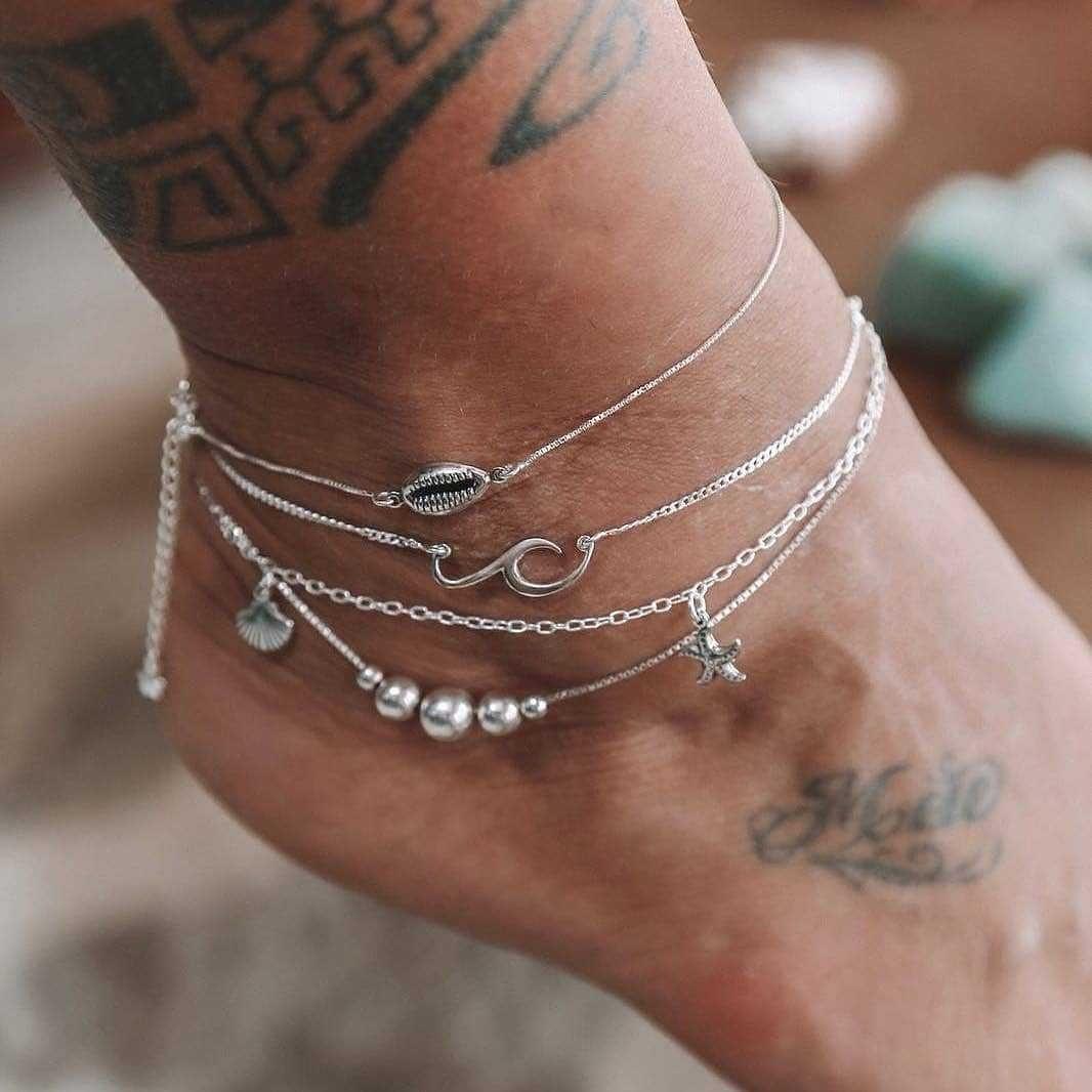 Bracelet de Cheville Bohème de Luxe avec Étoile et Coquillages, Bijou de Pied Simple pour Femmes, Style Estival