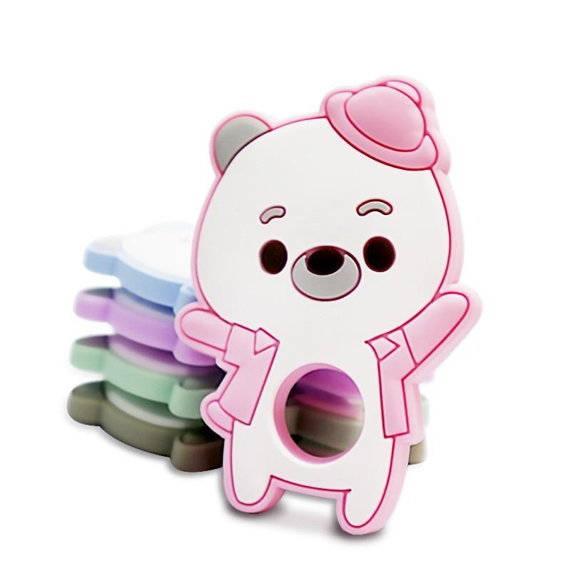 Anneaux de dentition en silicone pour bébé ours Perles en silicone Attaches sucette pour bébé Jouets de dentition Attaches tétine pour bébés garçons et filles