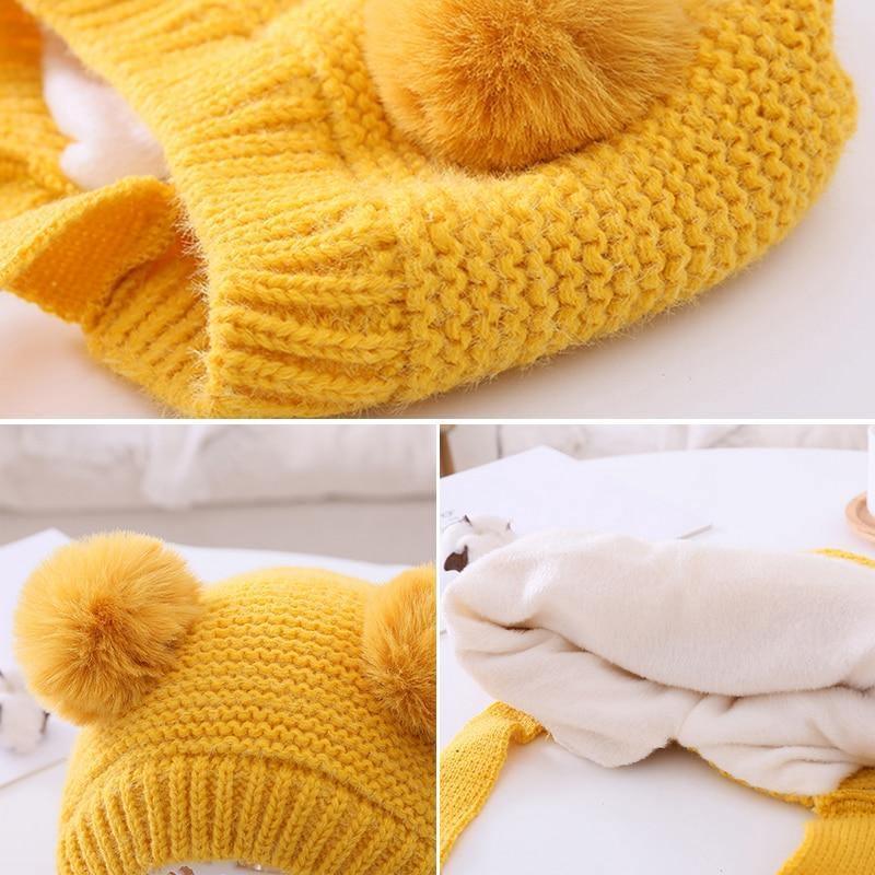 Chapeau d'Hiver de Noël Tricoté pour Bébé Fait à la Main Tendance Moderne Mignon Double Pompom Bonnet pour Nouveau-né Garçon Fille Cache-Oreilles Chapeaux Enfants