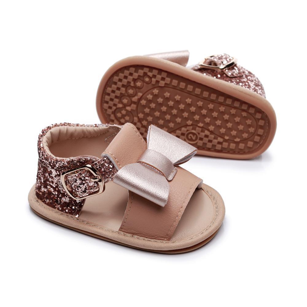 Sandales Bébé Fille Premier Pas Cuir PU Semelle Souple Nœud Papillon Chaussures Filles