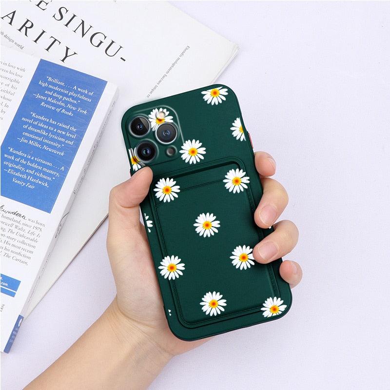 Magnifiques étuis en silicone souple anti-rayures pour iPhone 13 Pro Max. Étui portefeuille en silicone avec porte-cartes pour iPhone 13 Mini, 13ProMax, 13Pro. Étui iPhone avec porte-cartes, motif fleur et papillon.