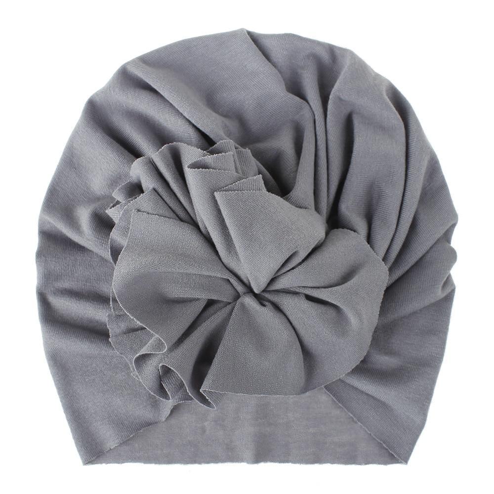 Turban pour bébé fille en coton tricoté, fait main avec fleur plissée, style élégant