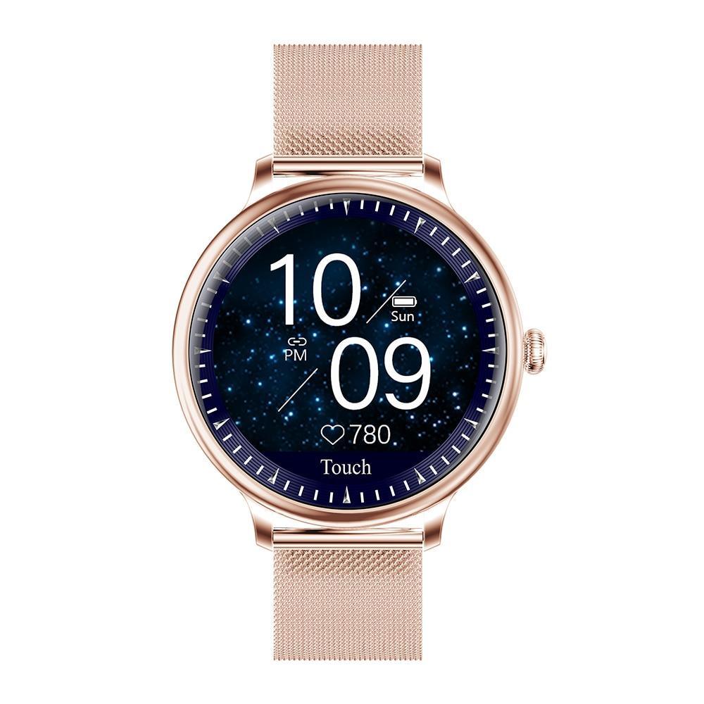 Montre connectée de luxe moderne et élégante pour femmes avec écran rond, compatible avec les systèmes Android et iOS, avec moniteur de fréquence cardiaque, pour filles, femmes et dames