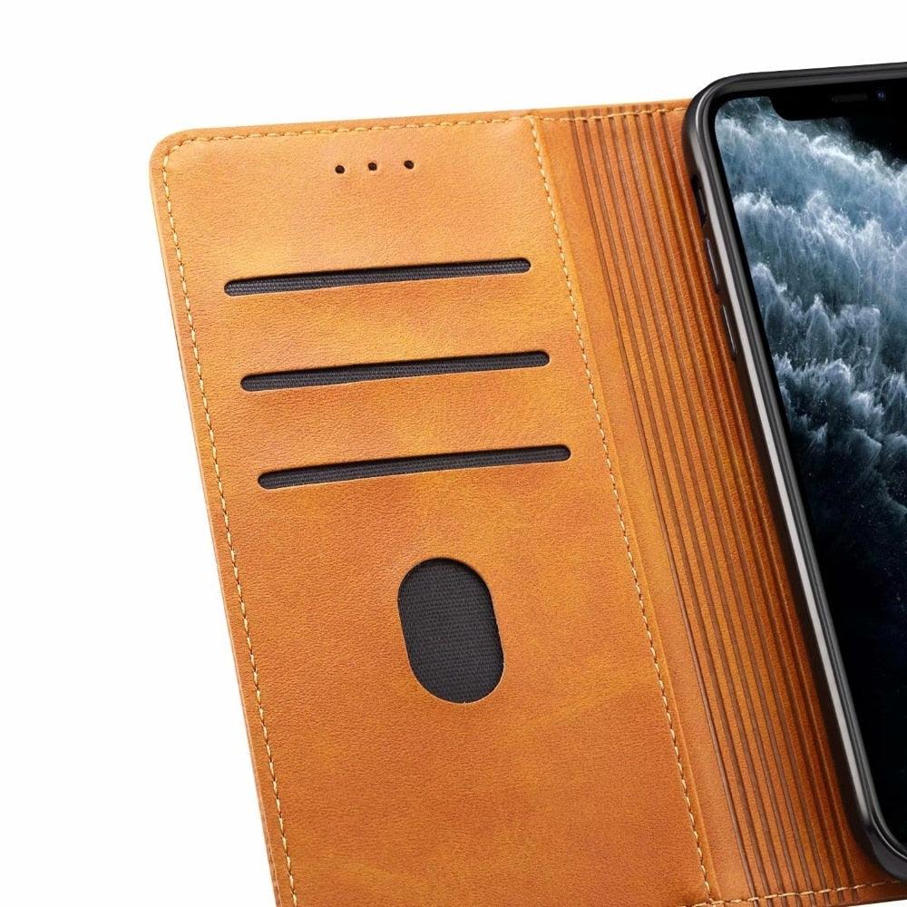 Étui à Rabat Magnétique en Cuir Rouge de Luxe pour iPhone 14 12 13 11 11 Pro Max XR XS Max X, Housse Portefeuille pour iPhone avec Emplacements pour Cartes, Béquille et Boucle Magnétique