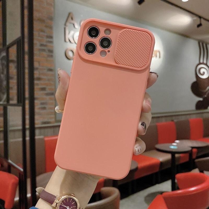 Étui en Silicone de Protection d'objectif Coulissant pour iPhone 11 Pro Max Mini 12 Pro 13, Étui Poussoir Housse de Caméra Coulissante avec Protecteur d'objectif de Caméra, Étui en Silicone Mince Compatible avec iPhone