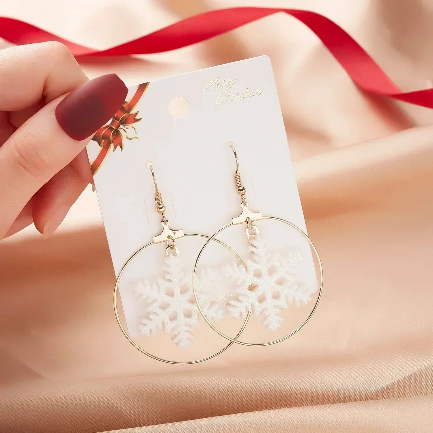 Rinhoo Noël Cercle Rond Cœur Cerf Élans Pendentif Boucles D'oreilles Perçantes Crochet D'oreille Boucle D'oreille Bijoux pour Femmes