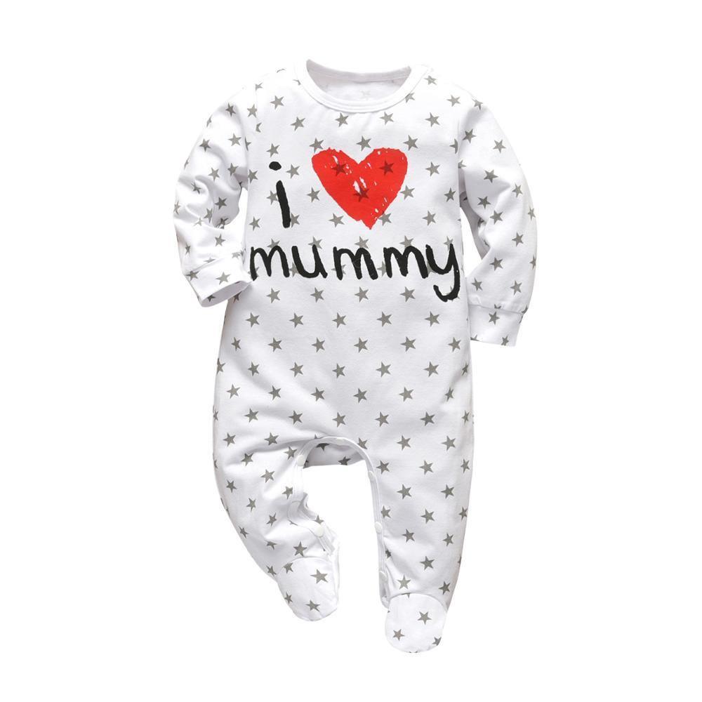 Grenouillère bébé nouveau-né pyjama coton mignon lettre "J'aime papa et maman" manches longues barboteuses vêtements pour bébés enfants
