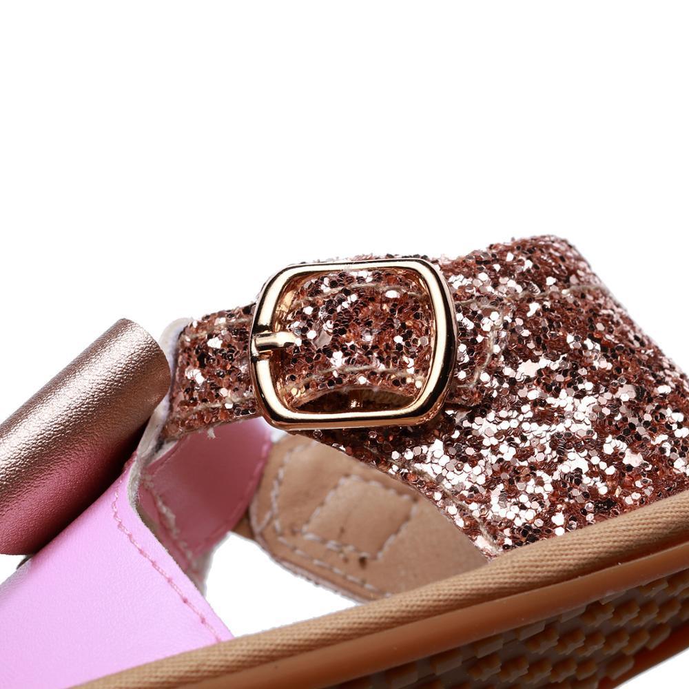 Sandales Bébé Fille Premier Pas Cuir PU Semelle Souple Nœud Papillon Chaussures Filles