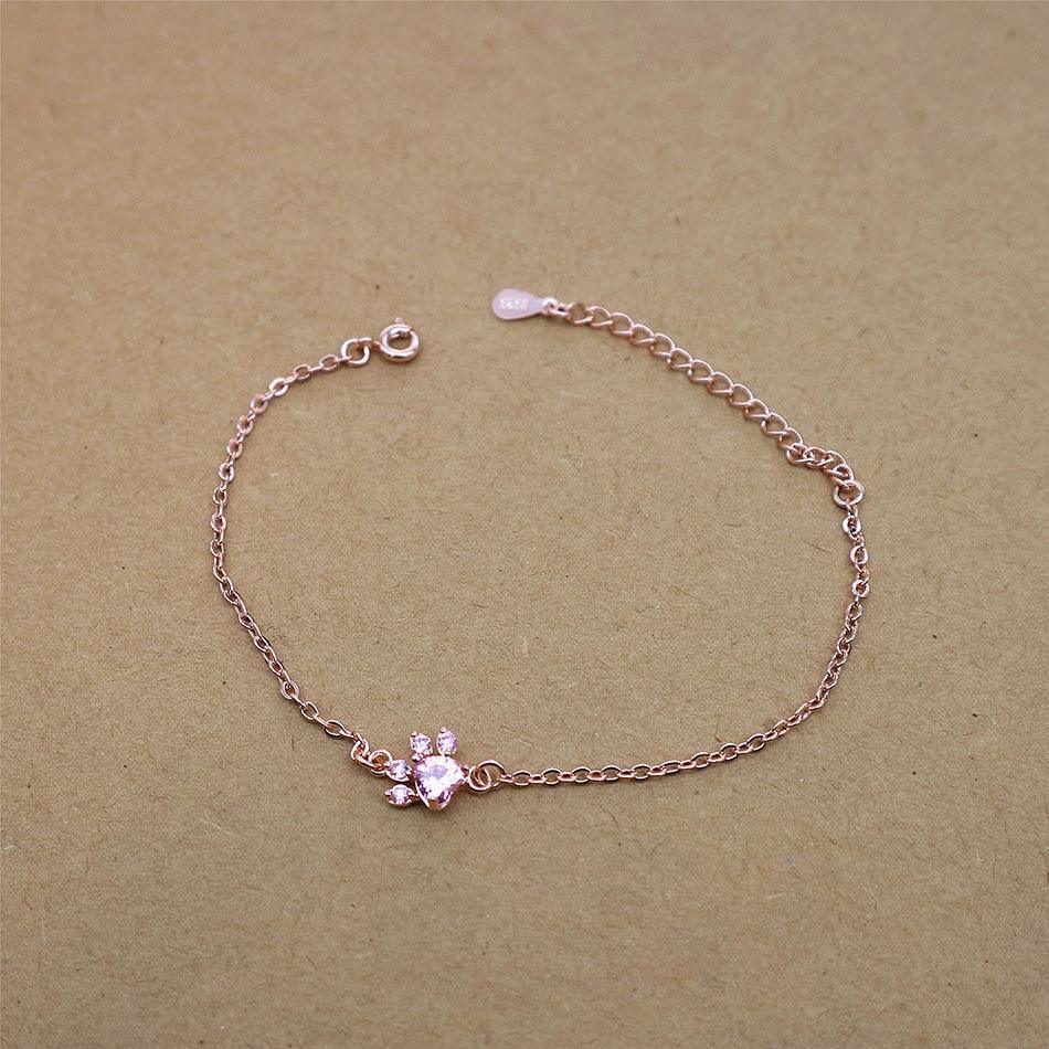 Élégant Bijoux de Mariage Moderne Chien Chat Patte Ours Griffe Cœur Rose AAA Zircon Cubique Chaîne Maillons Or Rose Bracelets de Luxe pour Femmes Bijoux de Fête Cadeau