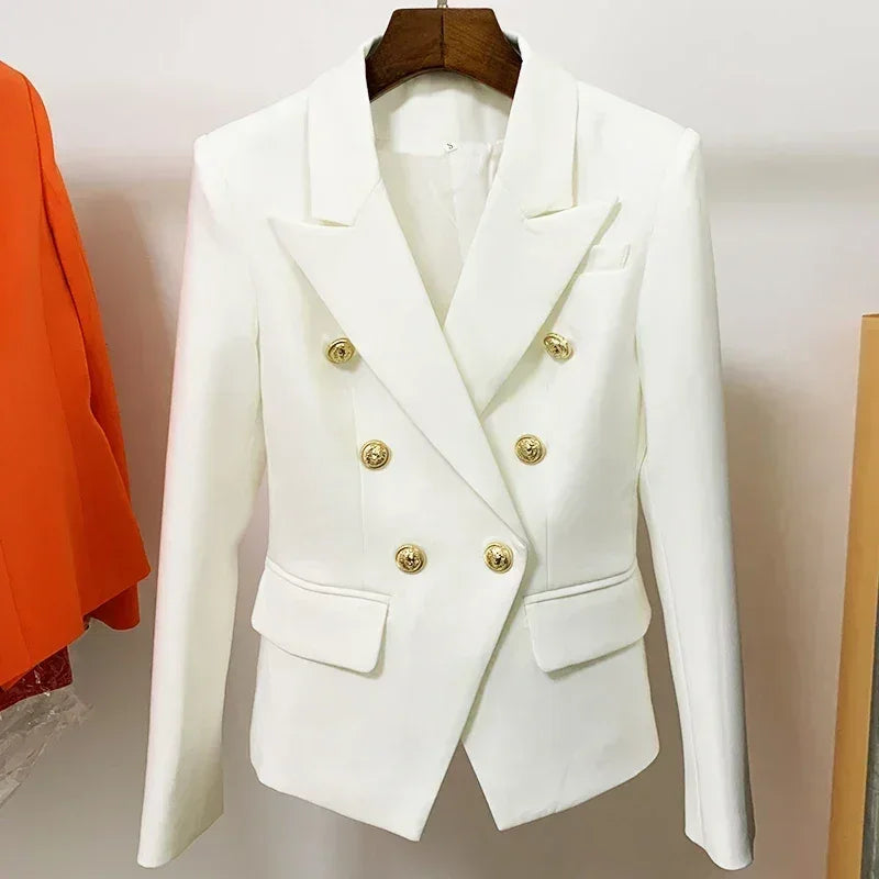 HAUTE QUALITÉ Nouvelle Mode 2024 Veste Designer Femme Classique Double Boutonnage Boutons Métal Lion Blazer Manteau Taille S-5XL