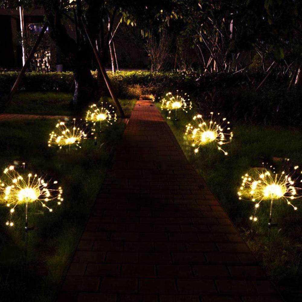 Lampe solaire LED de luxe moderne pour jardin en forme de feux d'artifice d'arbre avec fils de cuivre