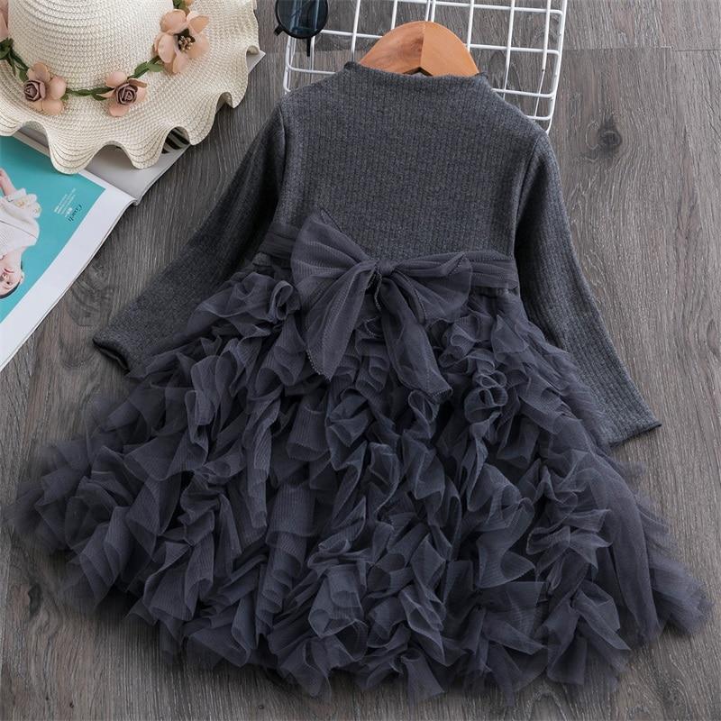 Robe Moderne d'Hiver à Manches Longues et Motifs Floraux pour Bébé Fille (1-5 ans) - Idéale pour une Fête d'Anniversaire