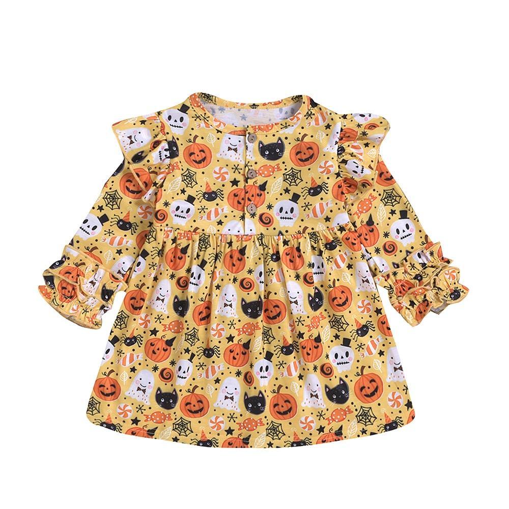 Robe moderne d'automne colorée pour bébés filles, de 1 à 6 ans, motif citrouille d'Halloween, saison automne