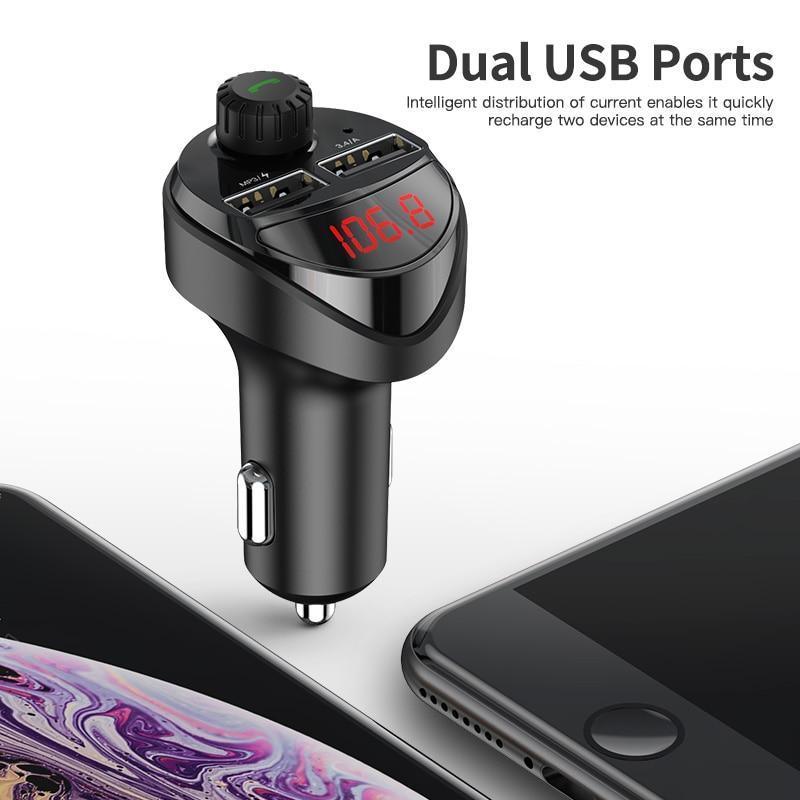 Chargeur de voiture noir Transmetteur FM Bluetooth Lecteur MP3 Audio de voiture Kit voiture carte TF Chargeur de téléphone de voiture double USB 3,4 A