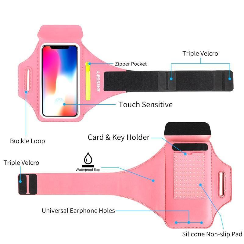 Brassard de sport vert, pochette de course zippée pour téléphone, support de bras, étui pour l'exercice et l'entraînement