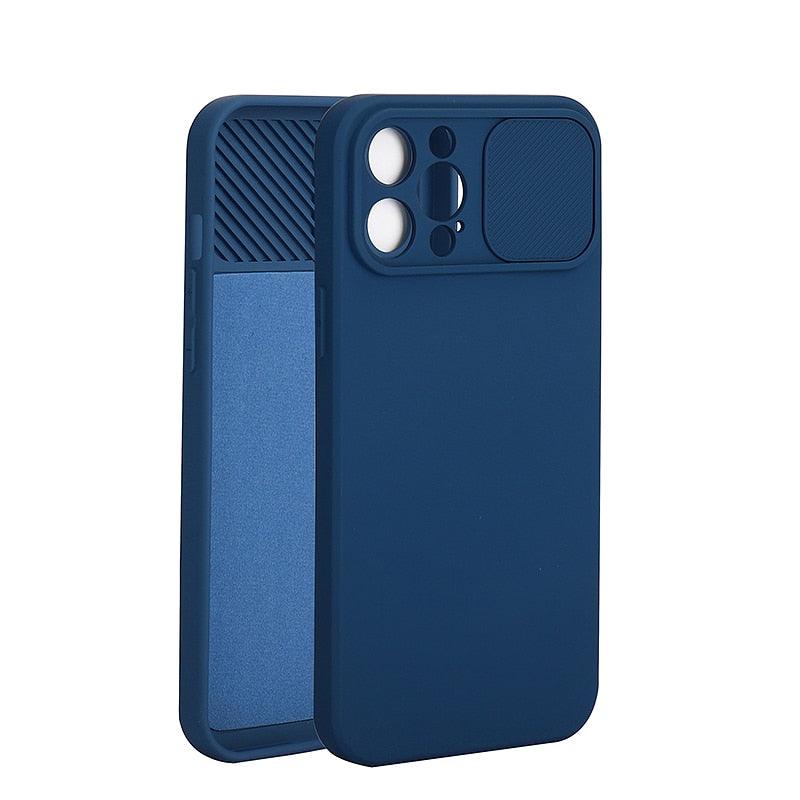 Étui en Silicone de Protection d'objectif Coulissant pour iPhone 11 Pro Max Mini 12 Pro 13, Étui Poussoir Housse de Caméra Coulissante avec Protecteur d'objectif de Caméra, Étui en Silicone Mince Compatible avec iPhone