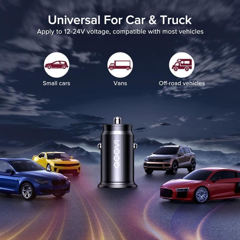 Mini chargeur de voiture universel noir 2.4A double USB charge rapide pour téléphone portable, GPS, Smartphones