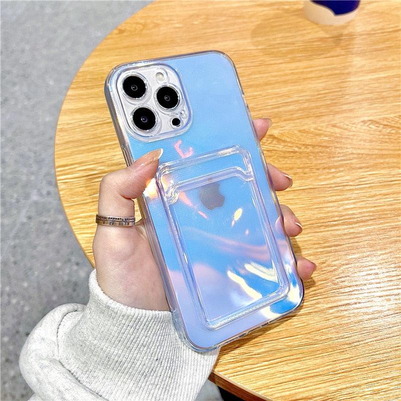 Étui Souple Transparent Unique pour iPhone 13 11 12 Pro Max avec Porte-Cartes et Dégradé, Couleurs Magnifiques, Protection Antichute