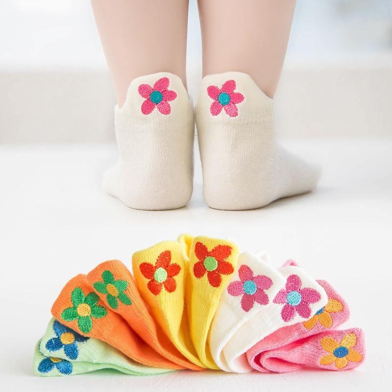 5 paires de chaussettes d'été et de printemps respirantes multicolores brodées de dessins animés pour nouveau-nés garçons et filles