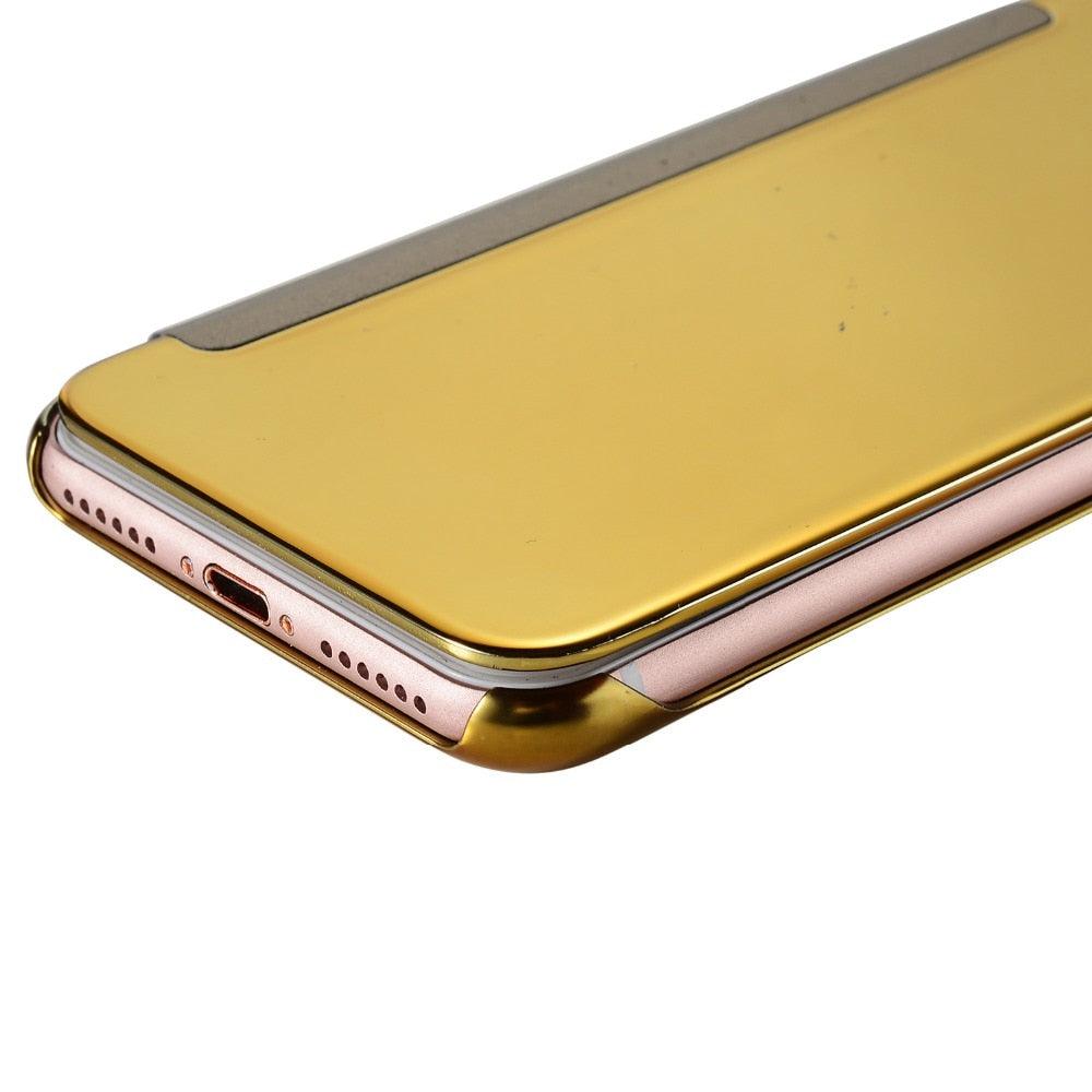 Étui à rabat de luxe pour iPhone, coque pour iPhone 11 12 13 14 avec fenêtres transparentes, miroir, fermeture magnétique simple, étui portefeuille unique et élégant pour iPhone