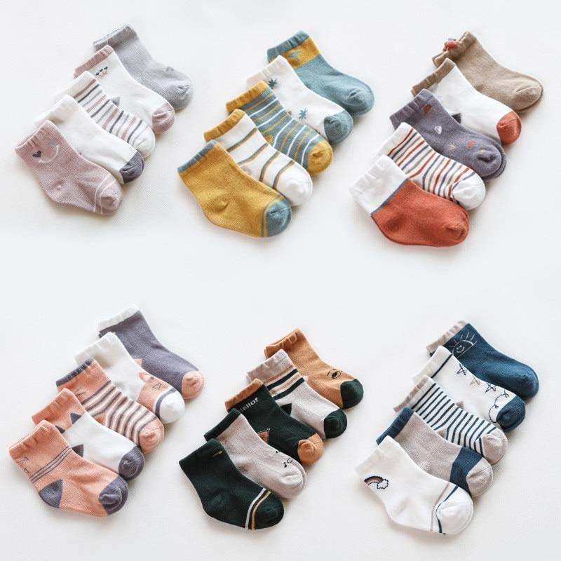 Lot de 5 paires de chaussettes en coton pour bébé, filles ou garçons, automne hiver, pour nourrissons et tout-petits