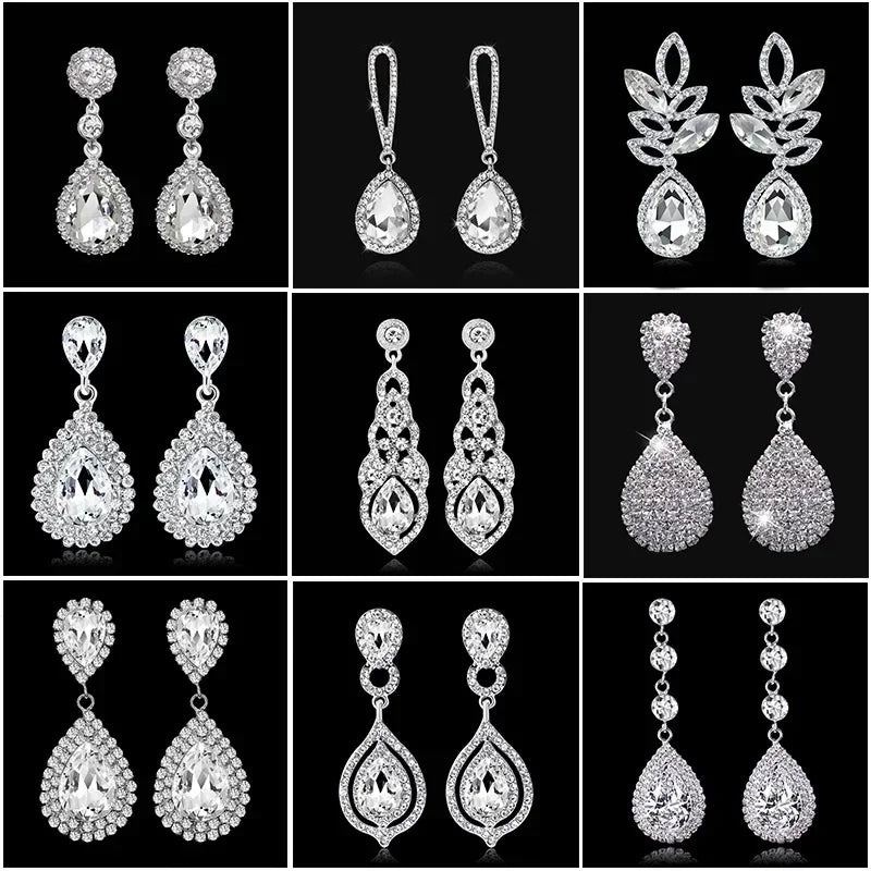 TREAZY Boucles d'oreilles pendantes de mariage en cristal pour femmes, couleur argent, pour mariées, cadeaux d'anniversaire, bijoux de fête