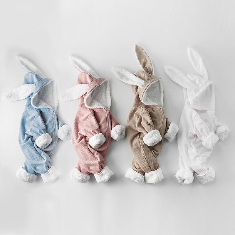 Combinaisons bébé hiver, barboteuses nouveau-né garçons et filles, combinaison à capuche oreilles de lapin pour bébés, motif lapin de luxe