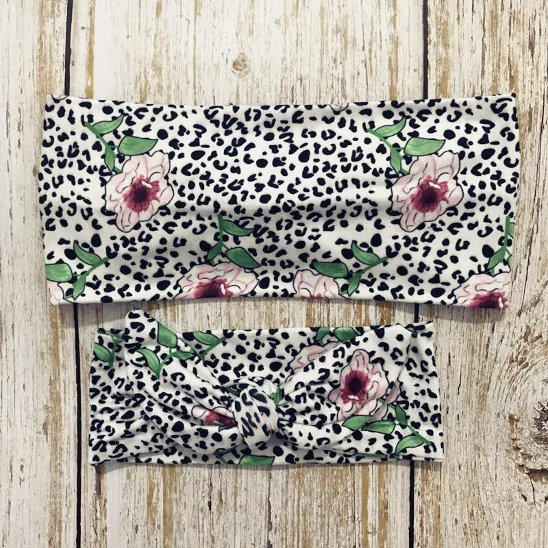 Bandeaux de luxe élégants mère et bébé pour fille, Bandeau à oreilles de lapin, Imprimé floral, Nœuds, Accessoires de cheveux parent-enfant