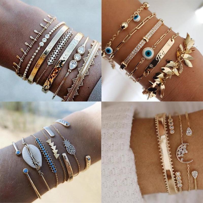 Bracelets Glandes Bohémiens Dorés Pour Femmes Coquillage d'Été Pierre de Cristal Transparente Bijoux de Luxe