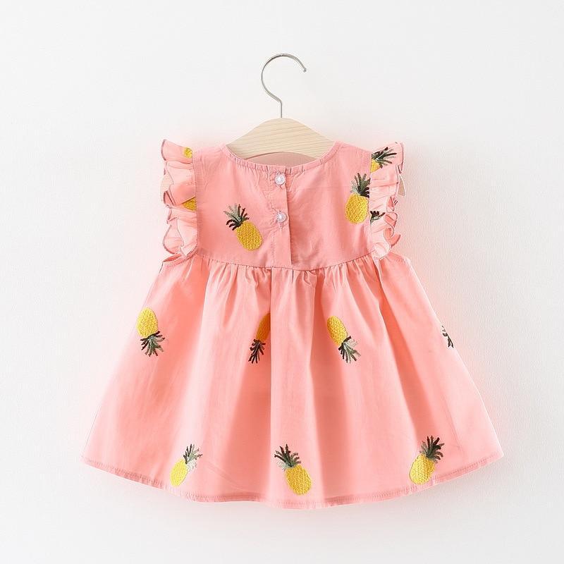 Robes d'été pour bébé avec manches à volants pour nouveau-né, en coton, sans manches, motif ananas, pour fillettes