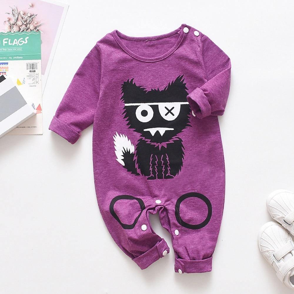 Barboteuse d'hiver en coton à manches longues pour bébés garçons et filles avec motif de chat moderne et cœur, combinaison pour enfants