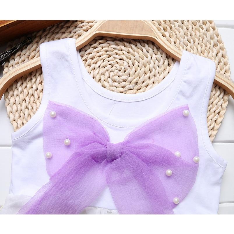 Robes sans manches en mousseline de soie à rayures violettes et col rond, de luxe, pour bébés filles, avec un grand nœud