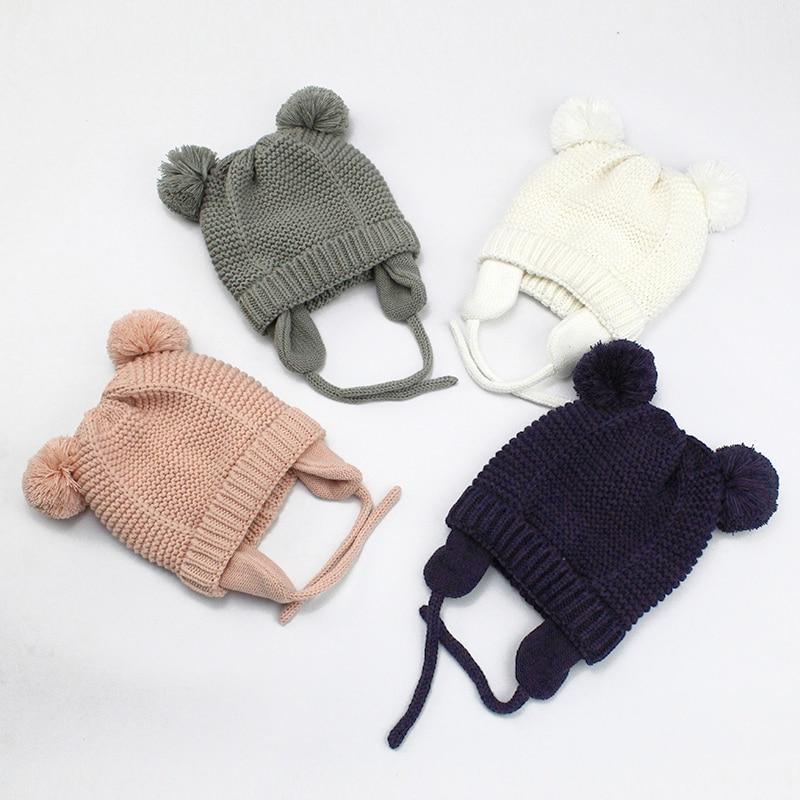 Bonnet Bébé Tricoté Pompon Élégant et Moderne, Épais, Chaud, Cache-Oreilles d'Hiver pour Enfants Garçons et Filles
