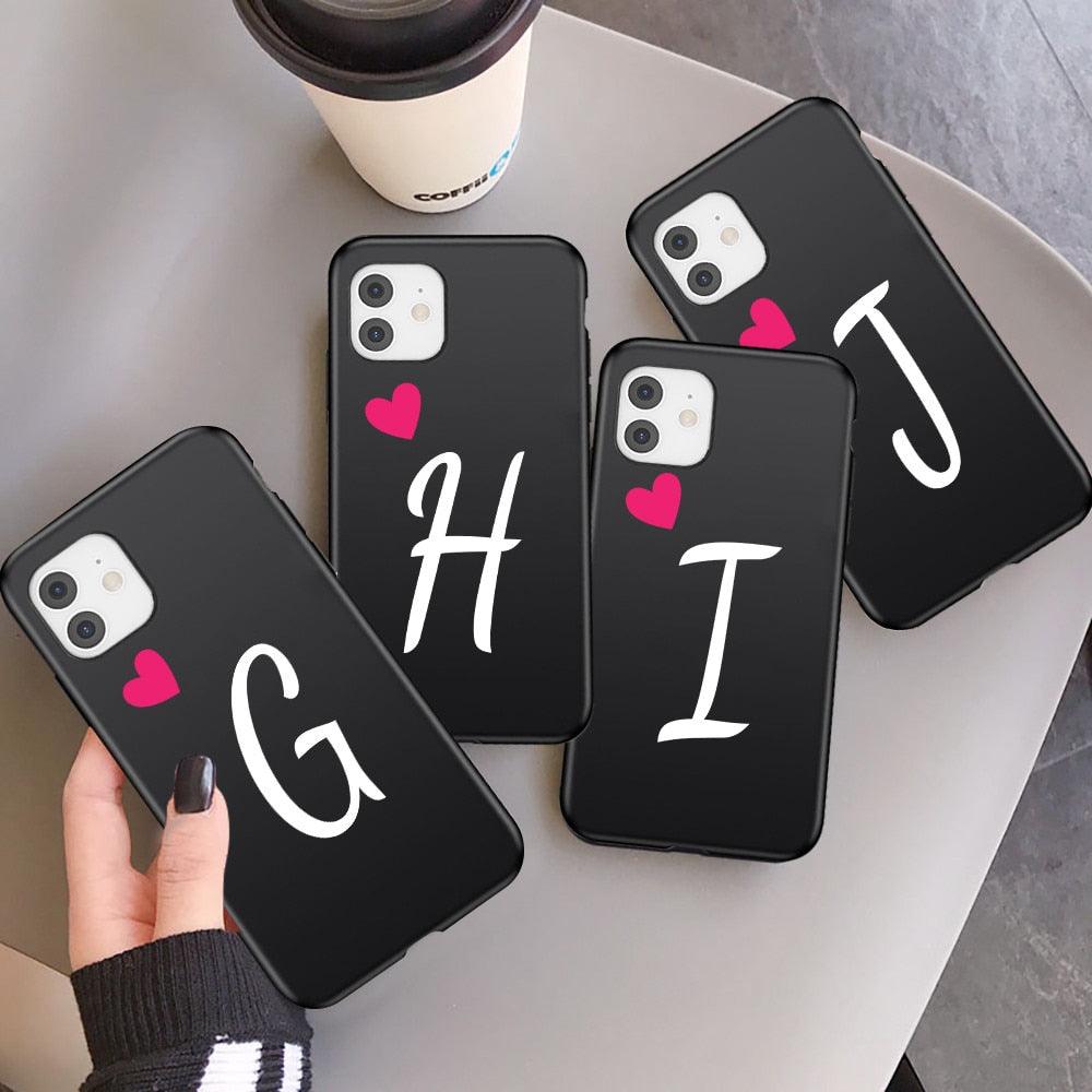 Étui de téléphone élégant pour femme avec lettre initiale A-Z Cœur d'amour pour couples compatible iPhone 13 12 Pro Max Mini, Housse de luxe en silicone souple avec initiale de nom