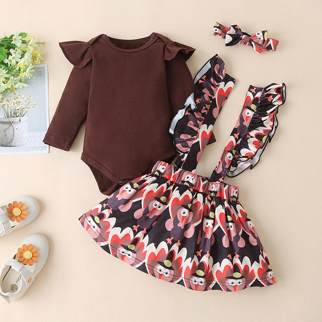 Ensemble de 2 pièces de vêtements pour bébés filles : hauts barboteuse, jupe à bretelles, robe, Thanksgiving, tenues d'hiver