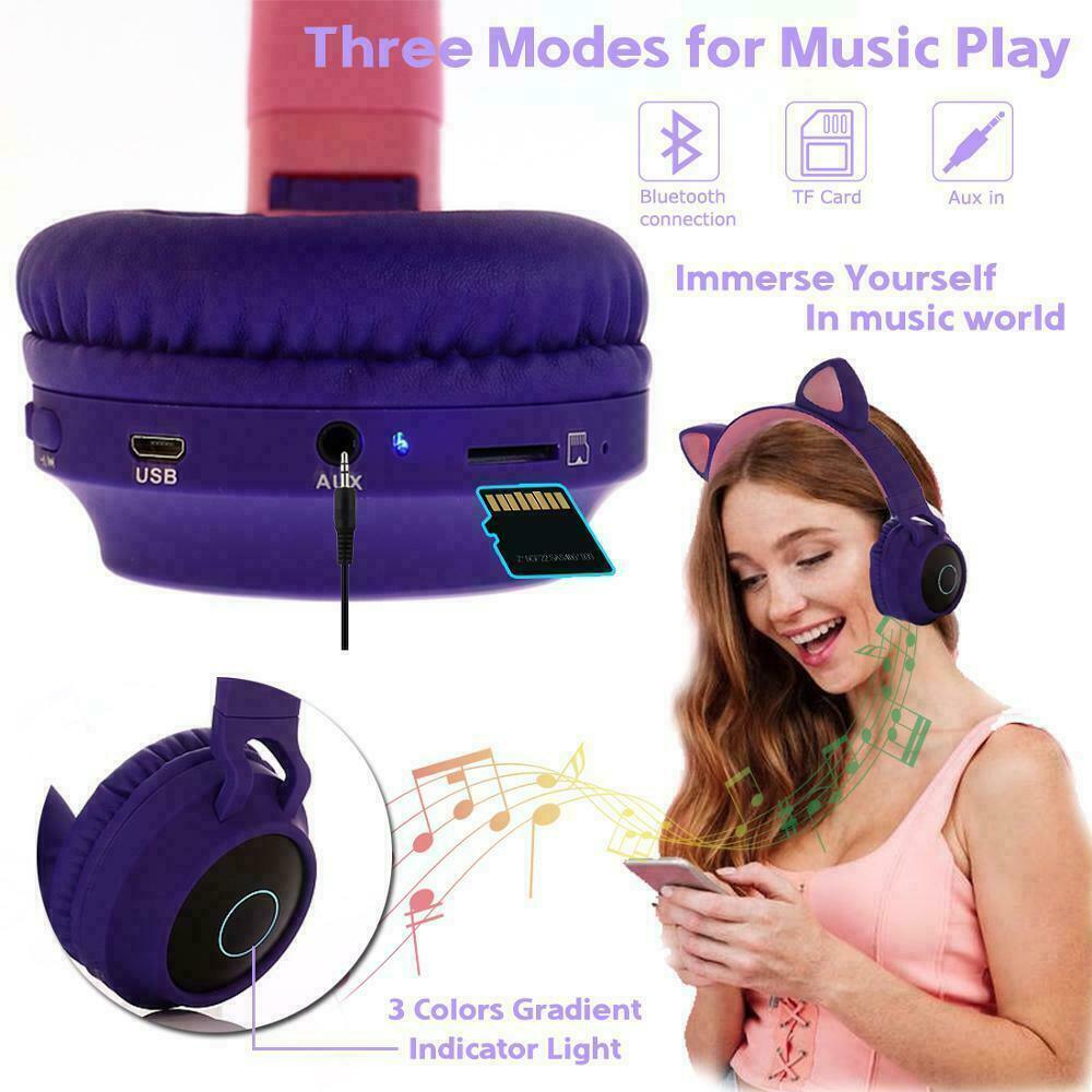 Casque audio pliable sans fil Bluetooth Stevvex de luxe intéressant et portable pour enfants, avec microphone réglable pour PC et téléphone (Rose)