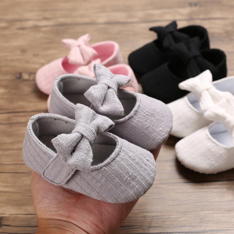 Chaussures Souples Premiers Pas Nœud Papillon Couleur Unie pour Bébé Fille Respirantes