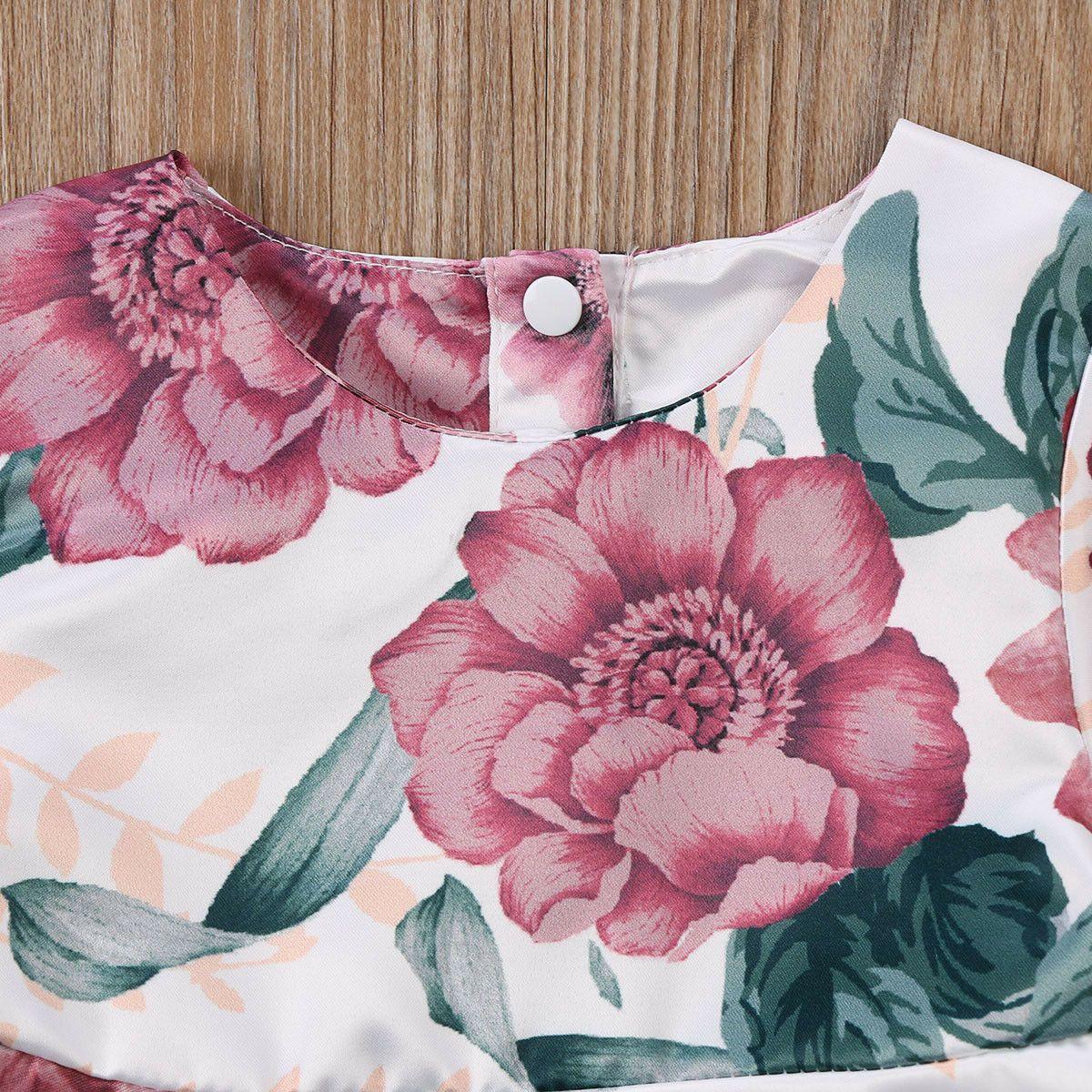 Bébé Fille Nouveau-né Robe Florale Enfants avec Robe Manches Longues + Bandeau Tenues Ensemble Vêtements Robe Moderne pour Filles
