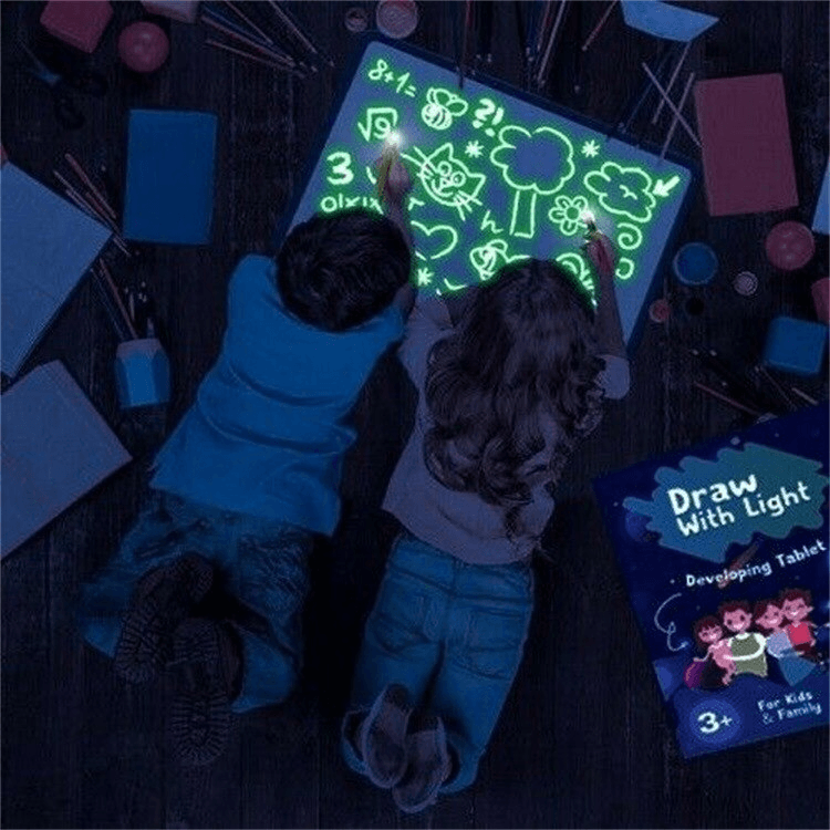 Tableau de dessin lumineux pour enfants A3 A4 A5 avec lumière - Bloc-notes magique amusant, tablette de dessin, stylo fluorescent, jouets lumineux russe anglais