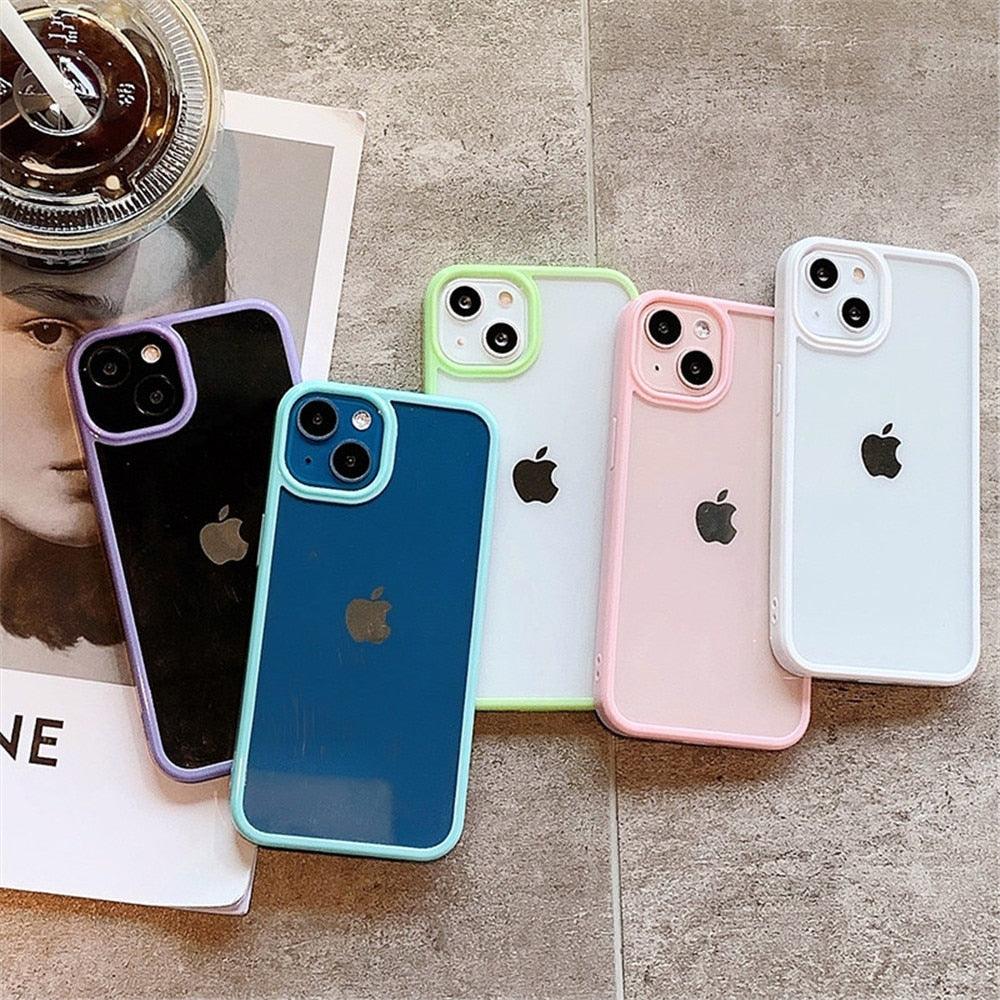 Coque de téléphone unisexe antichoc mignonne en silicone pour iPhone 14 11 12 13 Pro Max, étui de protection arrière transparent coloré en silicone pour iPhone