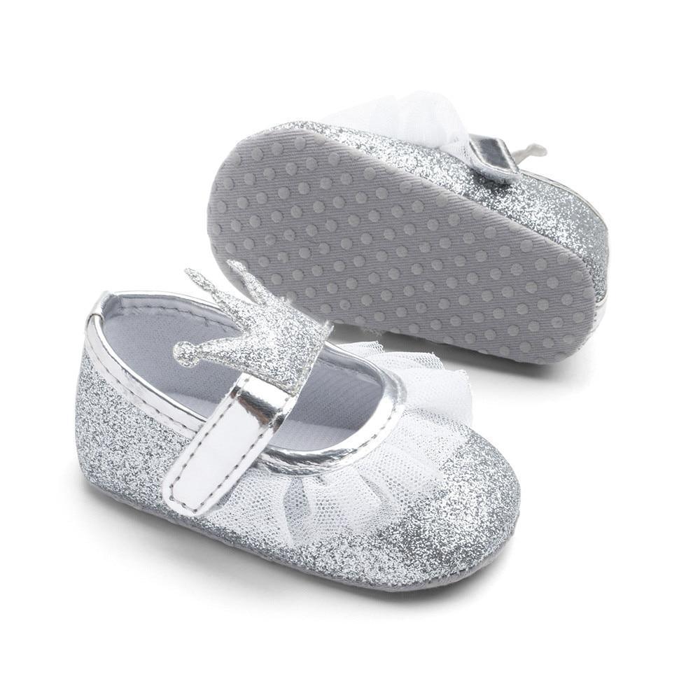 Chaussures de bébé fille nouveau-né, tout-petit, enfants, motif couronne pailletée, semelle souple antidérapante
