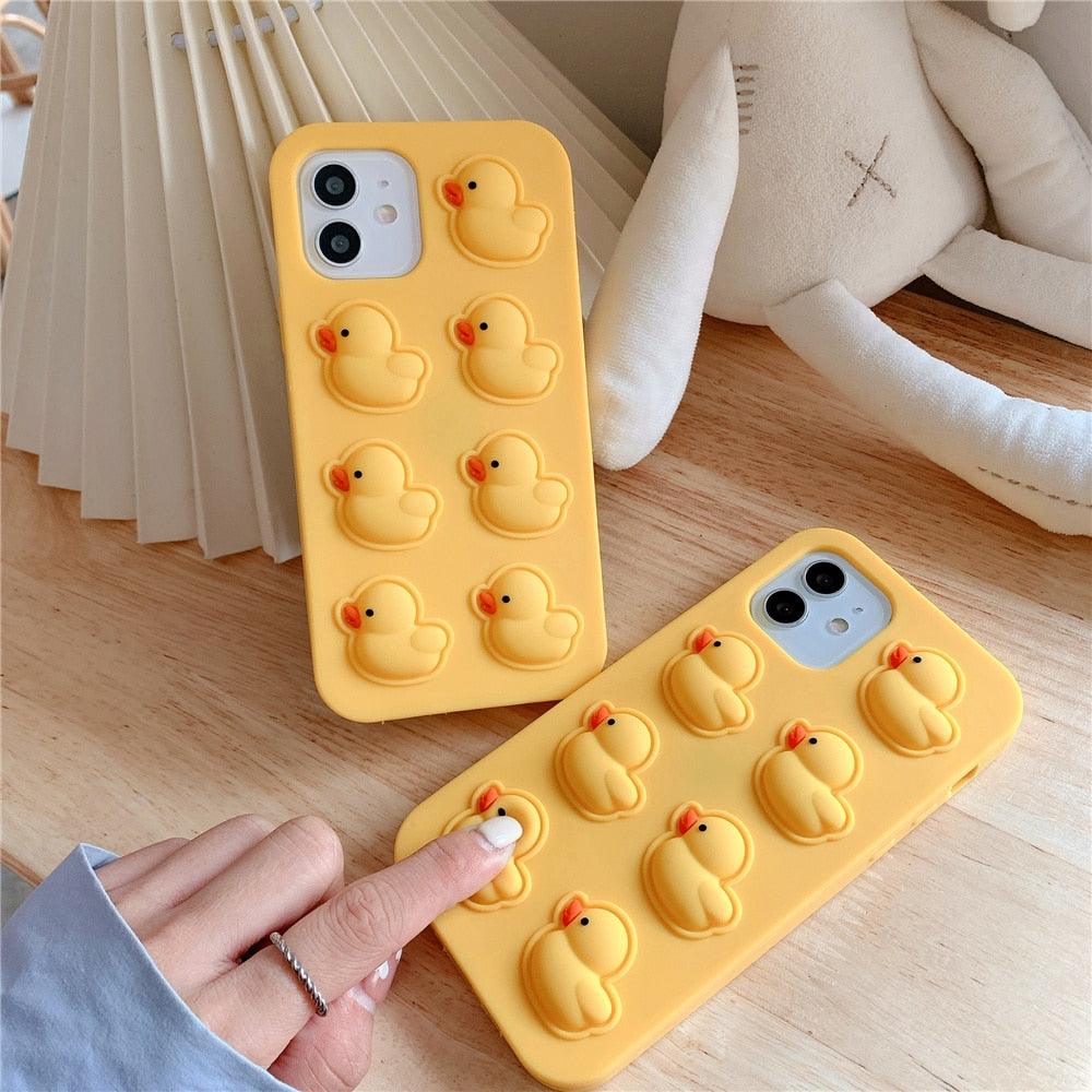 Coque de Téléphone Souple Anti-Stress avec Bulles Canard Mignon pour iPhone 12 11 Pro Max 6 7 8 Plus Xr X Xs Max Se 2020, Housse en Silicone au Design Unique et Élégant pour Petites Filles et Garçons