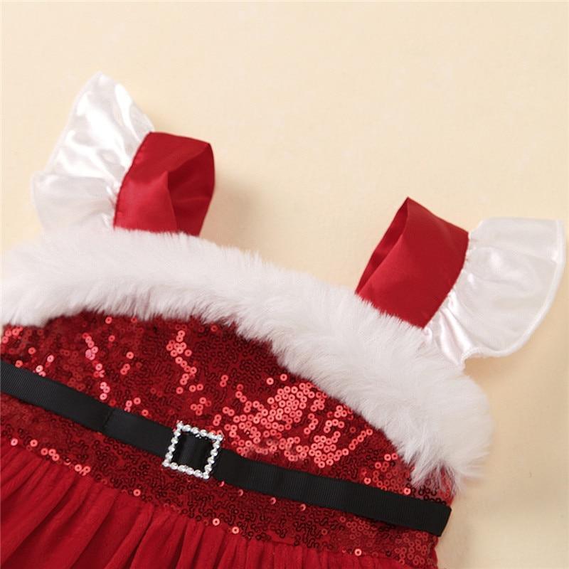 Robe Barboteuse de Noël pour Bébé Filles, Robe Barboteuse à Manches Volantes et Paillettes pour Enfants, Robes pour Fillette dans un Style de Noël Élégant