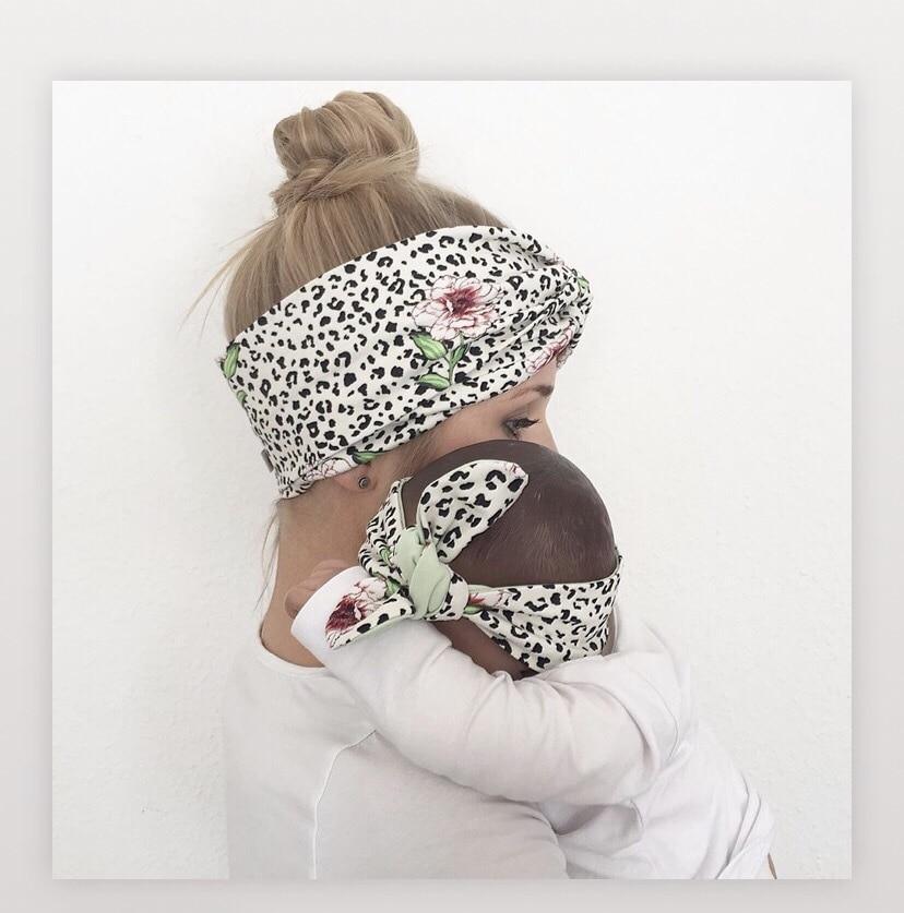 Bandeaux de luxe élégants mère et bébé pour fille, Bandeau à oreilles de lapin, Imprimé floral, Nœuds, Accessoires de cheveux parent-enfant