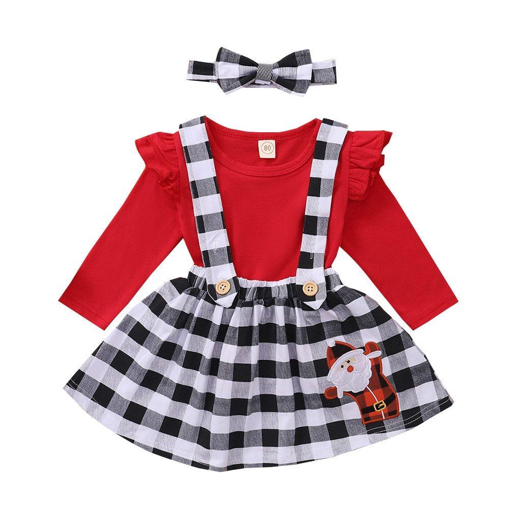 Jolies Tenues Automne Hiver Bretelles à Carreaux Robe de Noël Vêtements Jupes pour Enfants Filles
