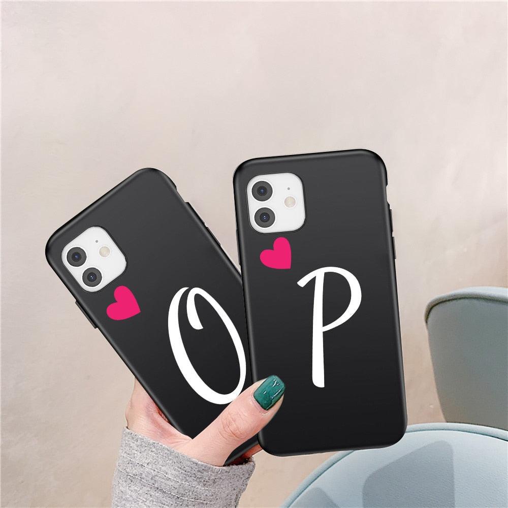 Étui de téléphone élégant pour femme avec lettre initiale A-Z Cœur d'amour pour couples compatible iPhone 13 12 Pro Max Mini, Housse de luxe en silicone souple avec initiale de nom